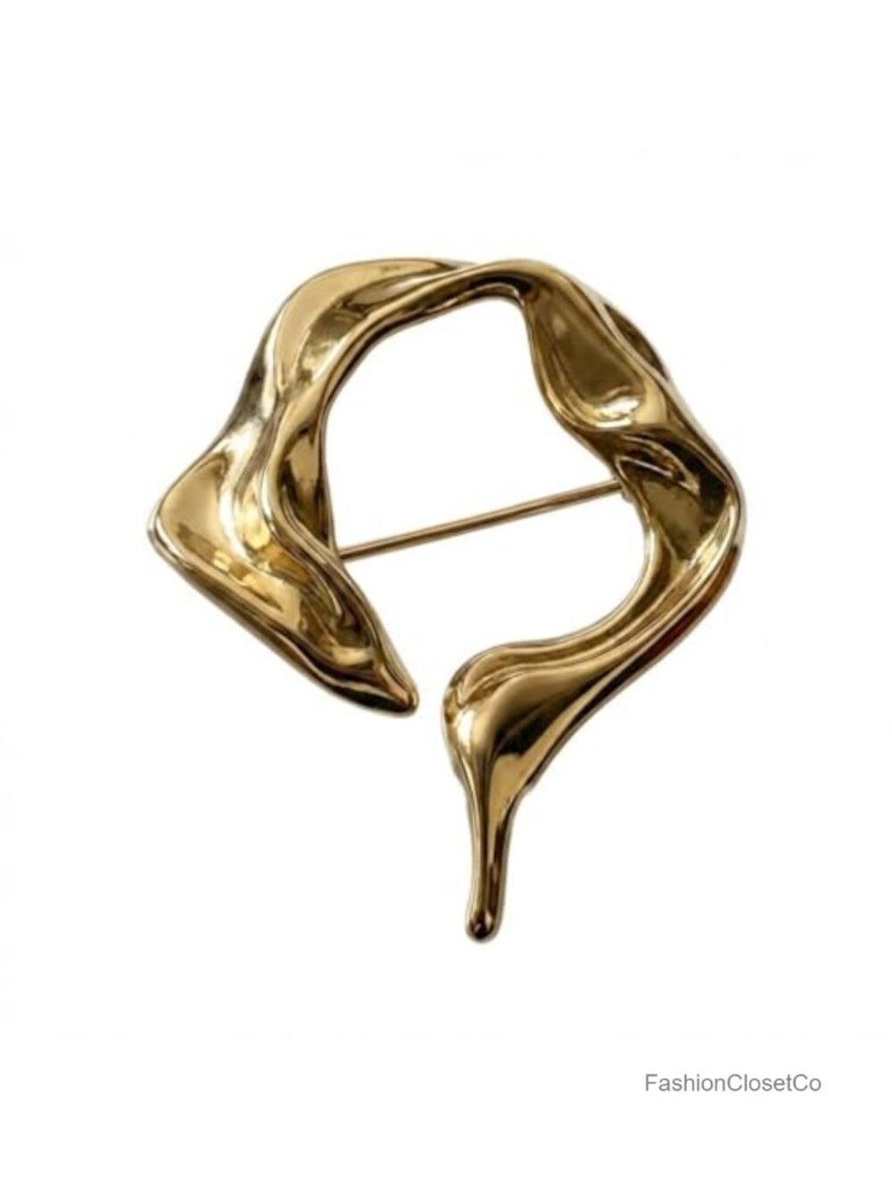 Vintage Twisted Gold Tone Large Brooch Pin Geometric Lapel Shawl
